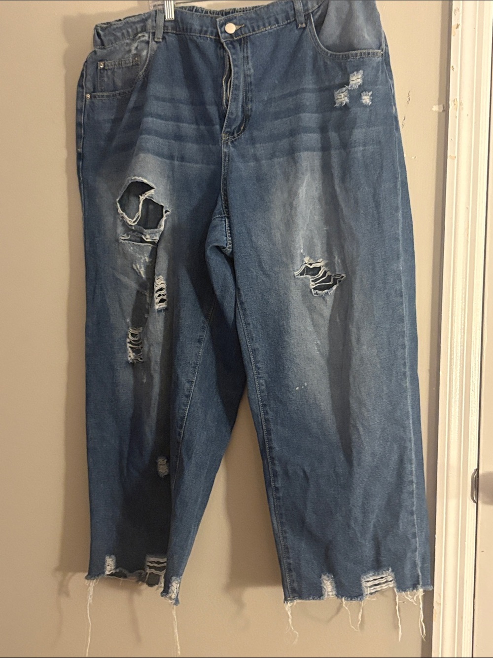 SHEIN Distressed Blue Wide Leg Jeans